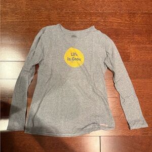 Life Is Good Women's Long Sleeve Tee - Gray with Yellow Logo